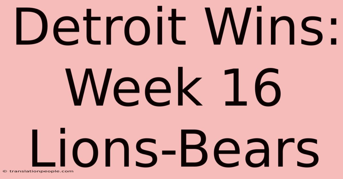 Detroit Wins: Week 16 Lions-Bears