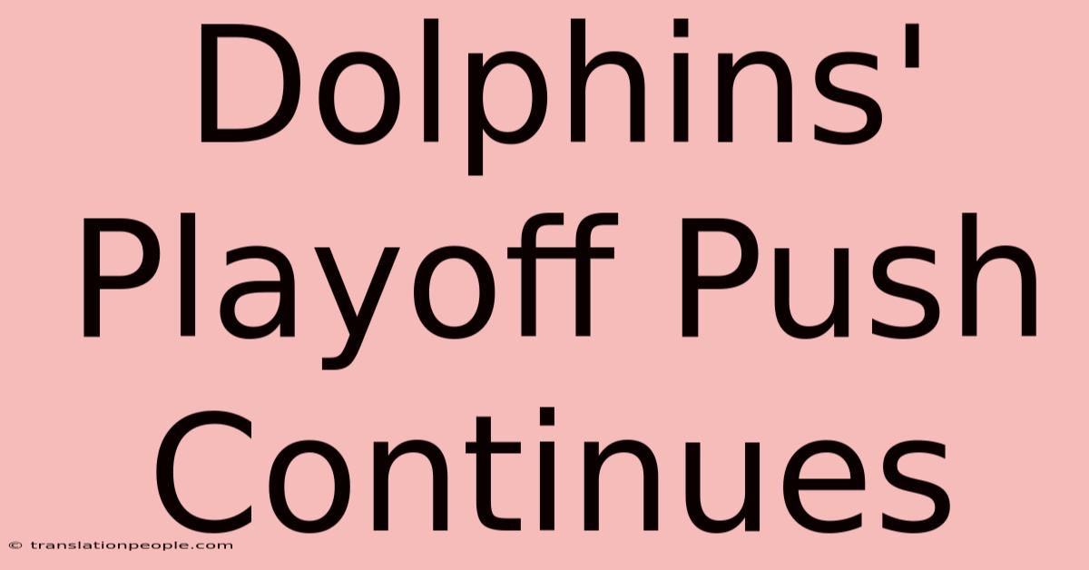 Dolphins' Playoff Push Continues