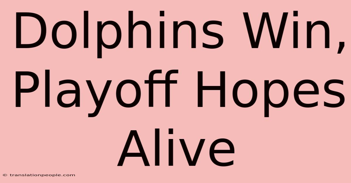 Dolphins Win, Playoff Hopes Alive