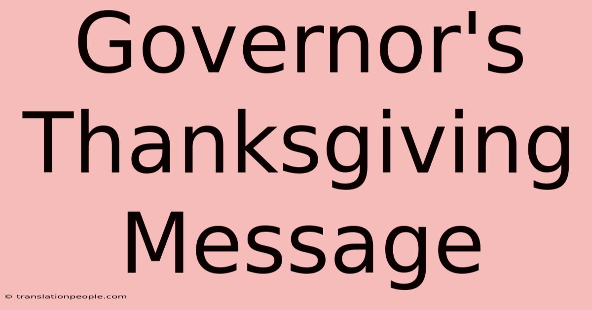 Governor's Thanksgiving Message