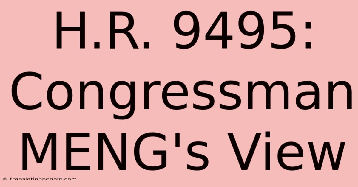 H.R. 9495: Congressman MENG's View