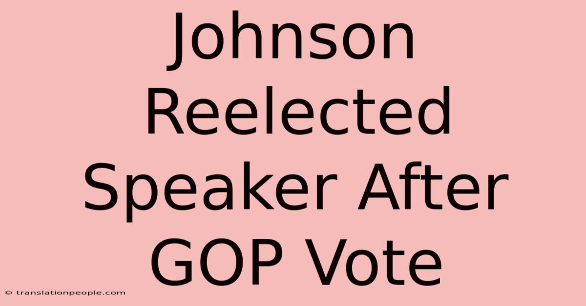 Johnson Reelected Speaker After GOP Vote