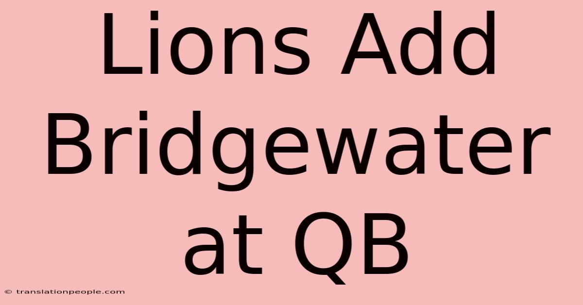 Lions Add Bridgewater At QB