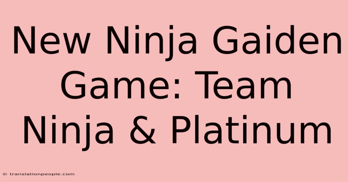 New Ninja Gaiden Game: Team Ninja & Platinum