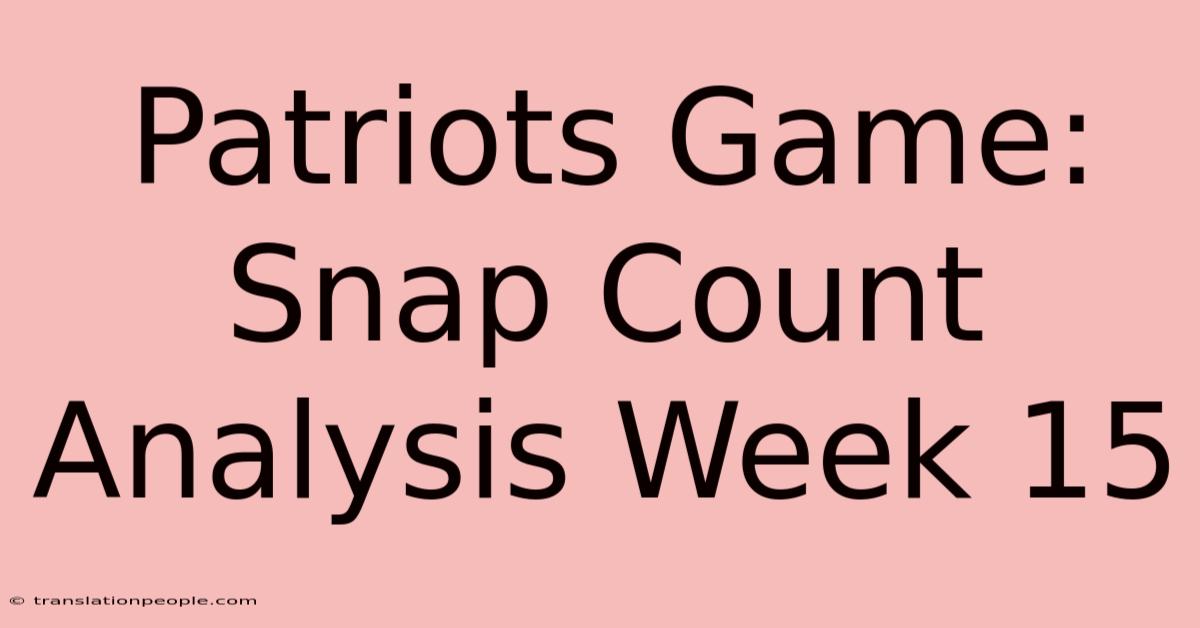 Patriots Game: Snap Count Analysis Week 15