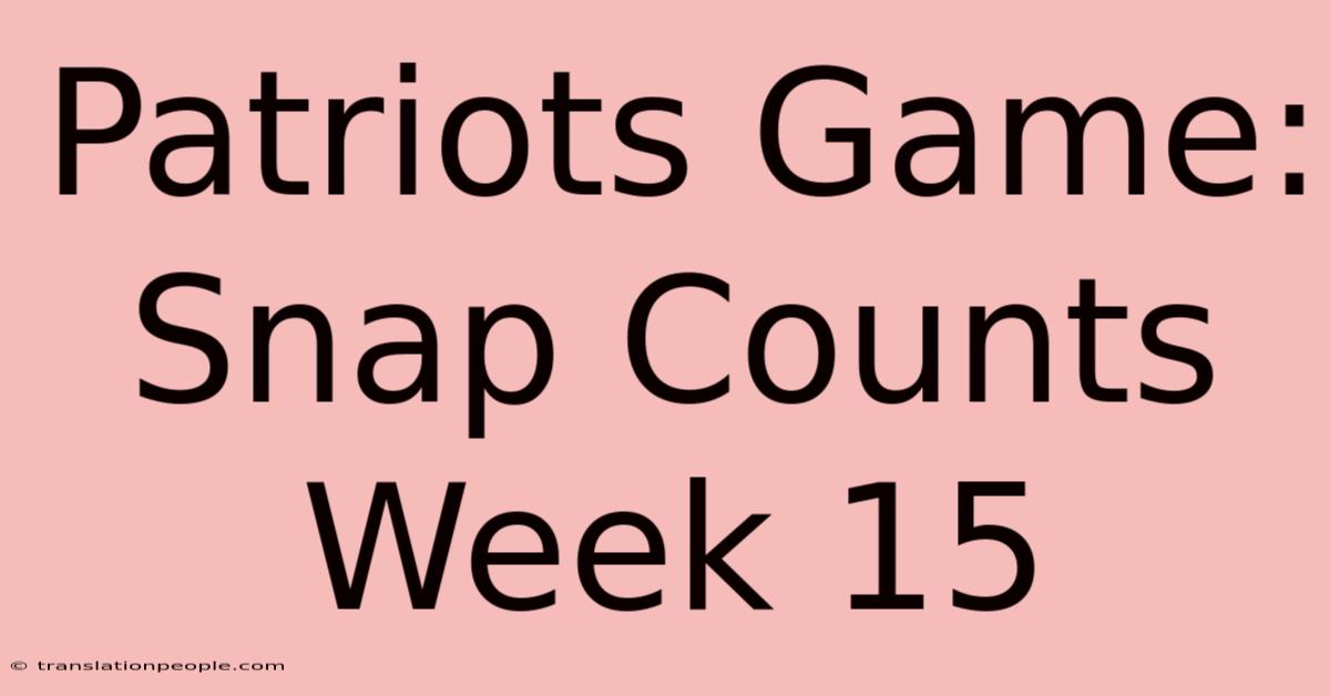 Patriots Game: Snap Counts Week 15