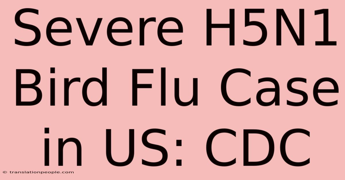 Severe H5N1 Bird Flu Case In US: CDC