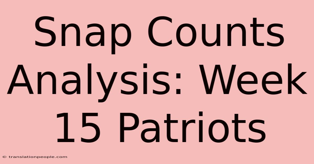 Snap Counts Analysis: Week 15 Patriots