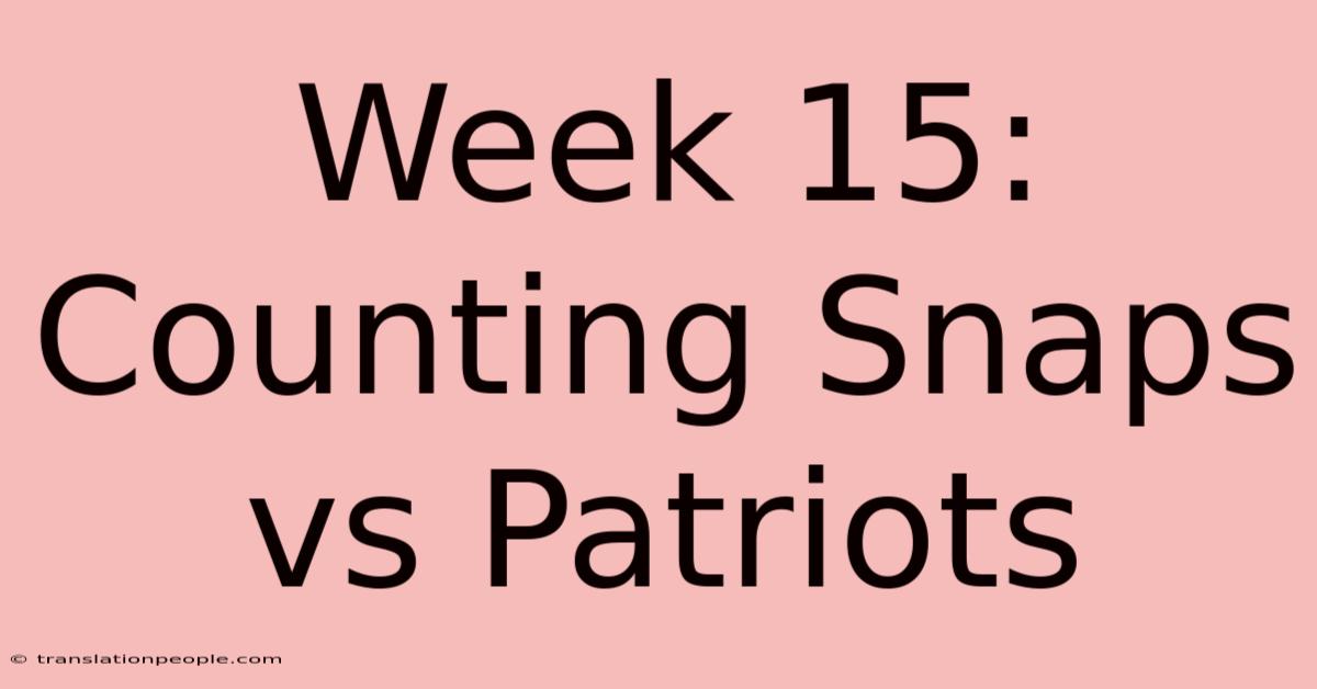 Week 15: Counting Snaps Vs Patriots