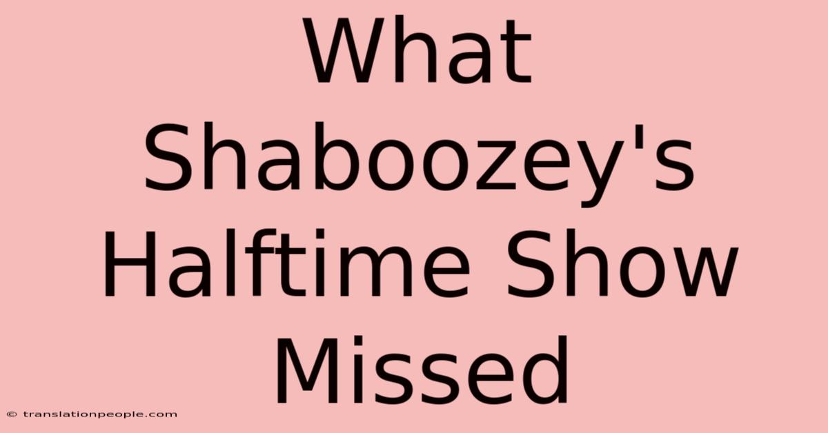 What Shaboozey's Halftime Show Missed